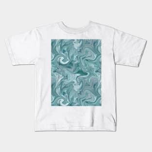 Teal Blue Silk Marble - Digital Liquid Paint Kids T-Shirt